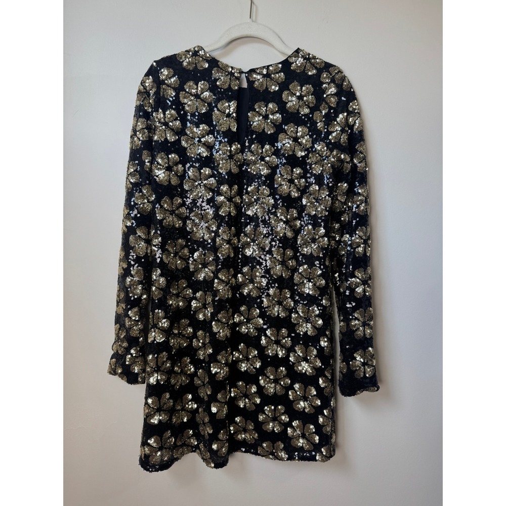 Show Me Your Mumu Womens XS Black Gold Sequin Floral Mini Dress Long Sleeve - Picture 5 of 5